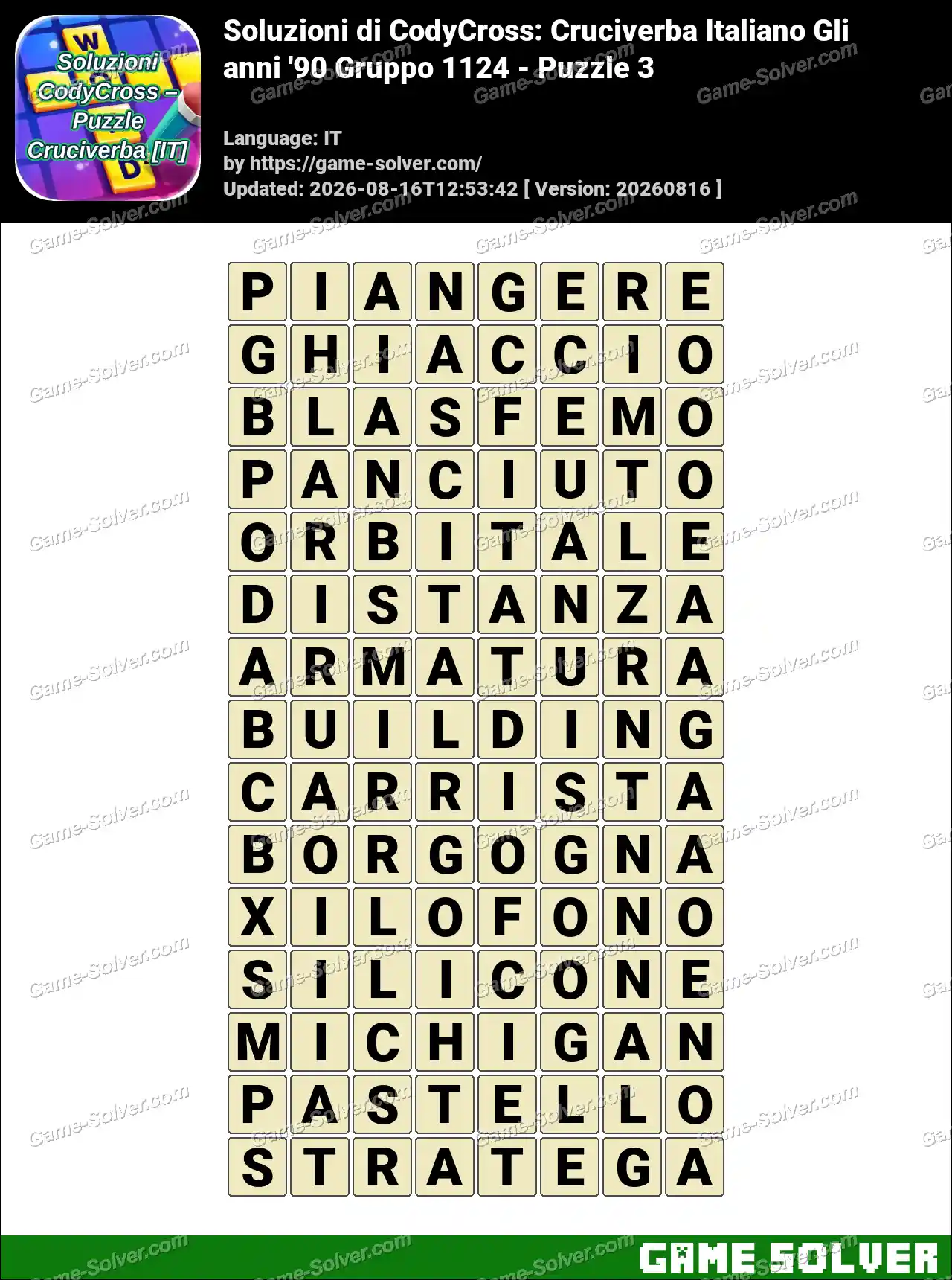 Soluzioni di CodyCross: Cruciverba Italiano Gli anni ’90 Gruppo 1124 – Puzzle 3